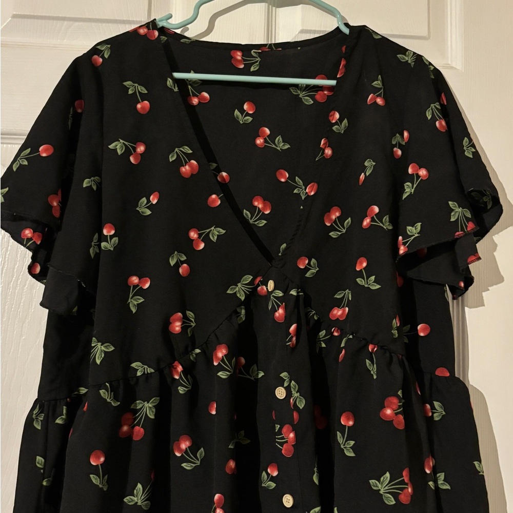 Women’s Day Black Blouse with Cherry Print size XL